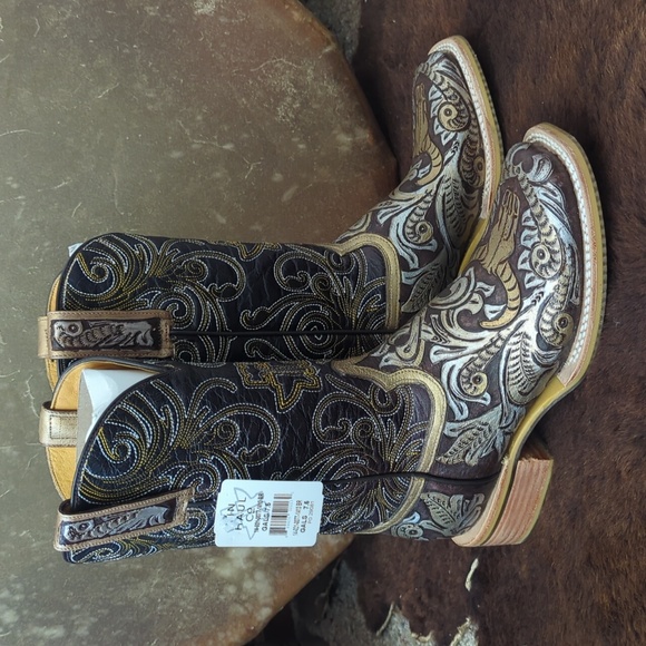 TIN HAUL "Golden Horns" cowgirl western boots square toe "what the fox" sole 7.5 - Picture 9 of 16
